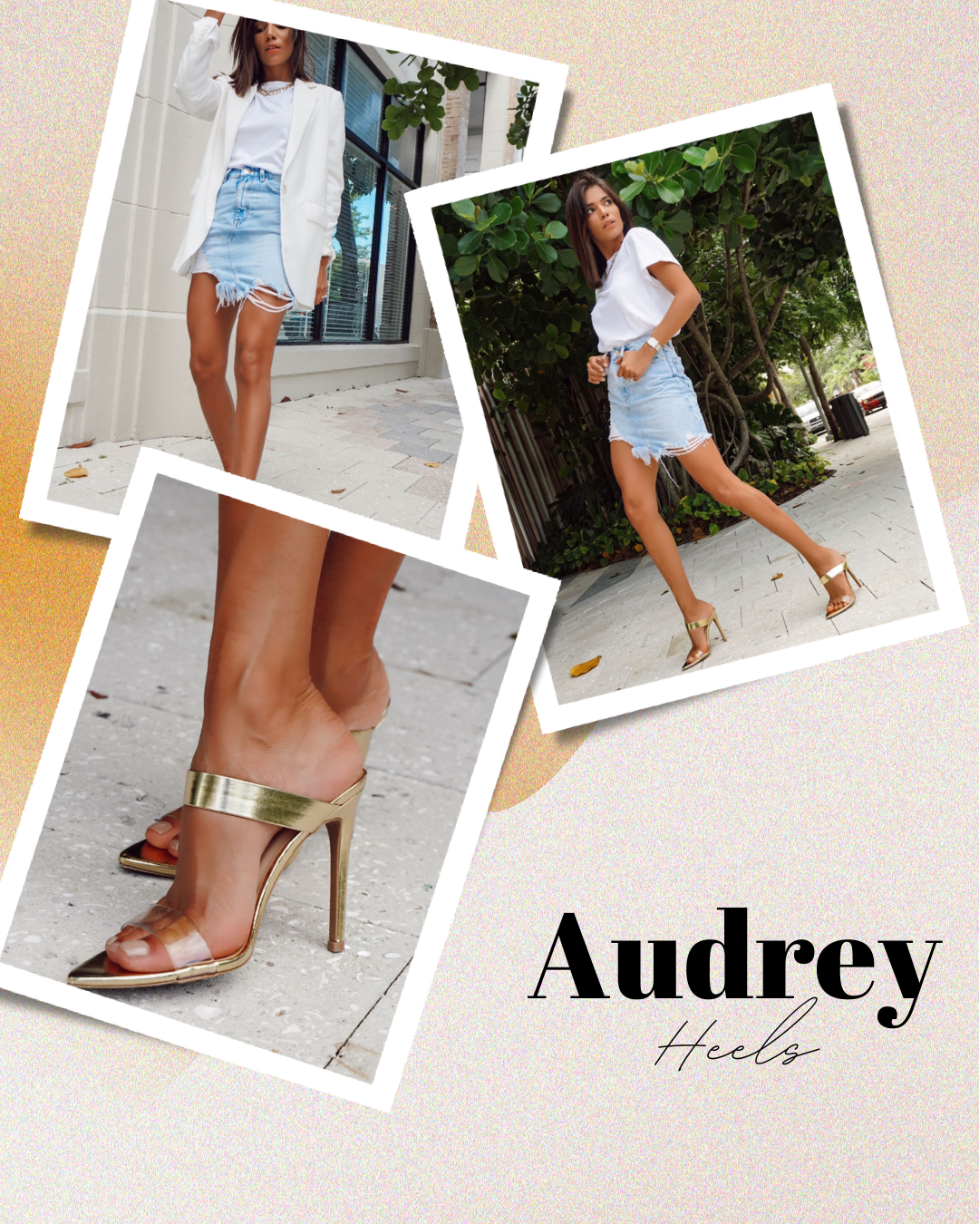 Audrey Gold Clear Strap Slip on Heels