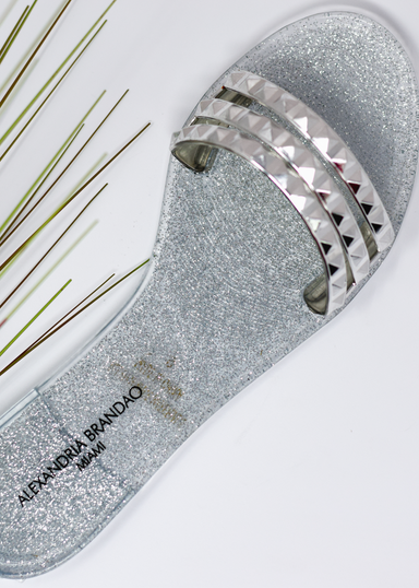 SHOES BY ALEXANDRIA BRANDAO ARIA B SILVER SUMMER SLIDES AND WATERPROOF SANDALS