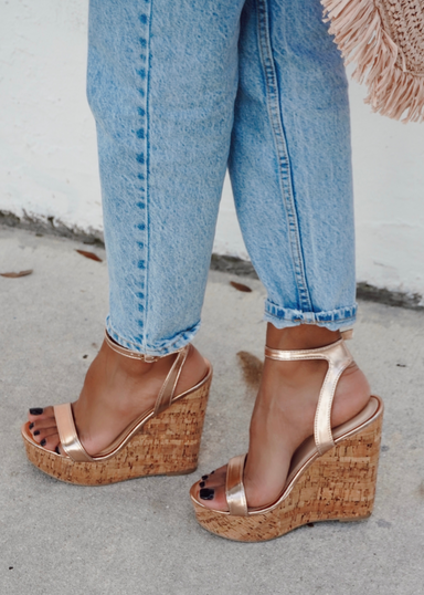 rose gold women's cork wedge.