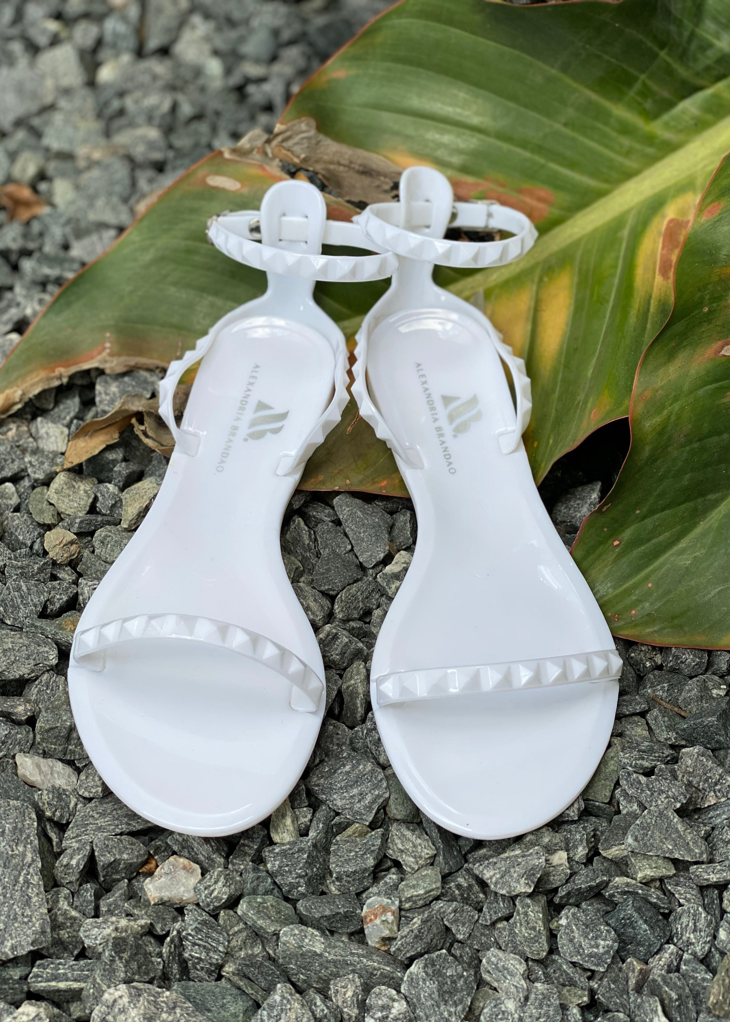 Women's Aria white jelly sandals. Front view