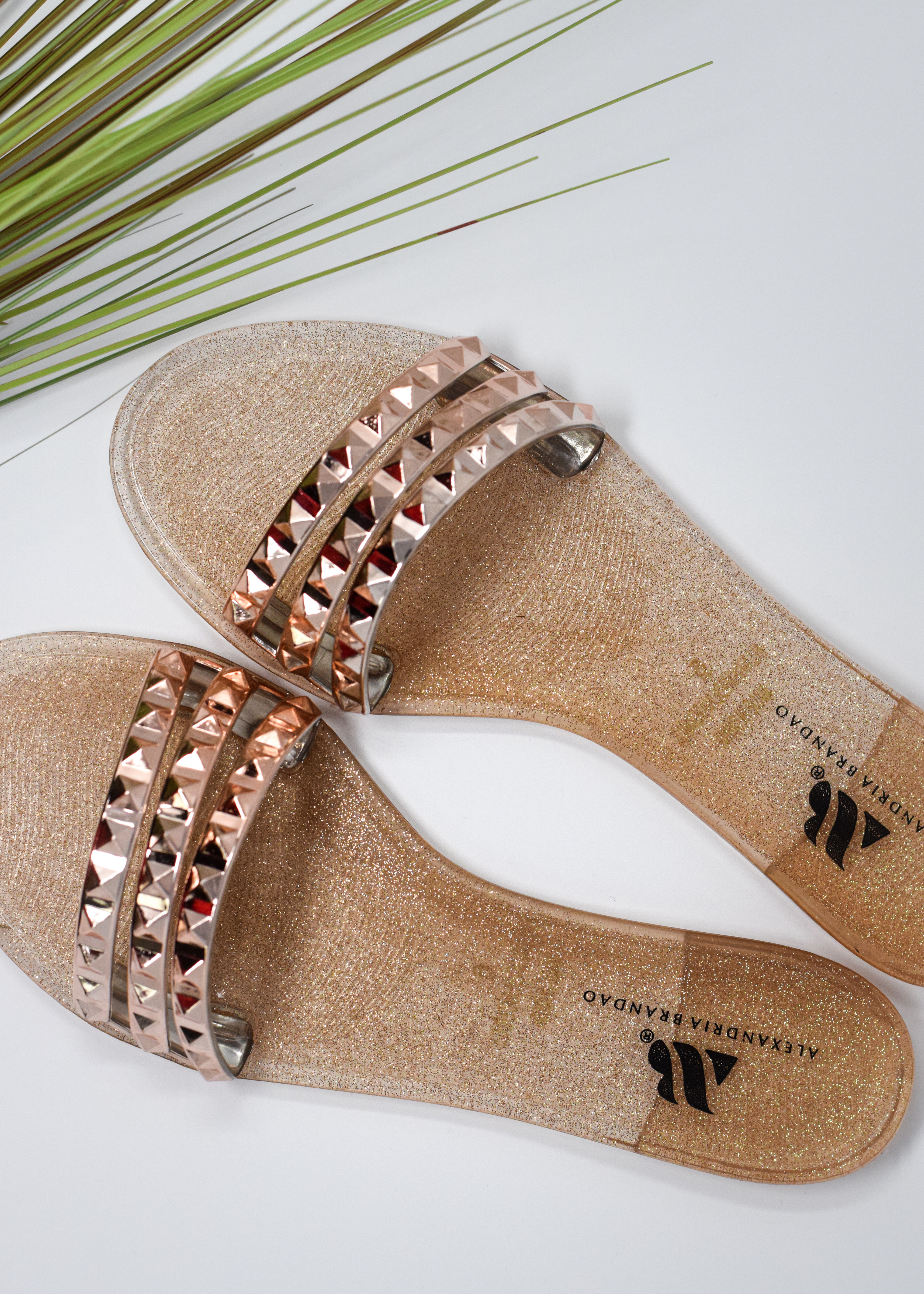 SHOES BY ALEXANDRIA BRANDAO ARIA B ROSE GOLD SLIDES