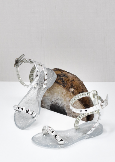 SHOES BY ALEXANDRIA BRANDAO ARIA KIDS SILVER SANDALS