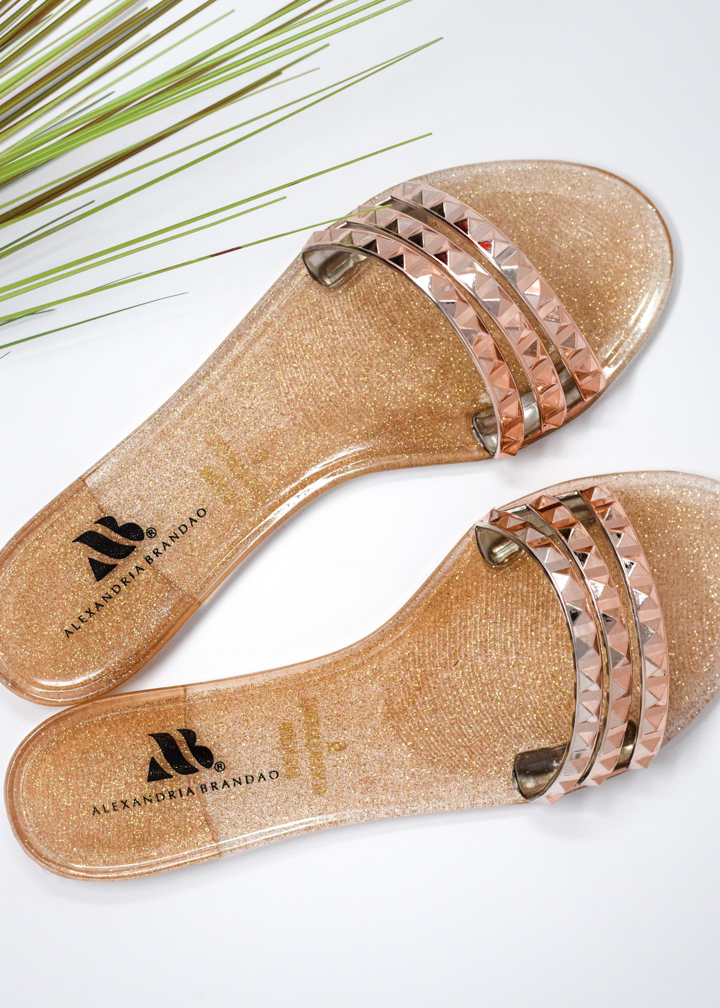 SHOES BY ALEXANDRIA BRANDAO ARIA B ROSE GOLD SLIDES