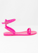 Matching Girl kid's neon pink Aria jelly studded sandals with sparkle gold sole and gold studded strap in the front and on in the back that buckles by Alexandria Brandao Shoes that matches women's neon pink jelly studded jelly waterproof Aria Sandals so that mom's and daughters can have matching shoes as their friendship bracelet.