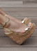 Amora Women's gold cork wedge heel. Women's gold summer wedge. women's cork wedge.