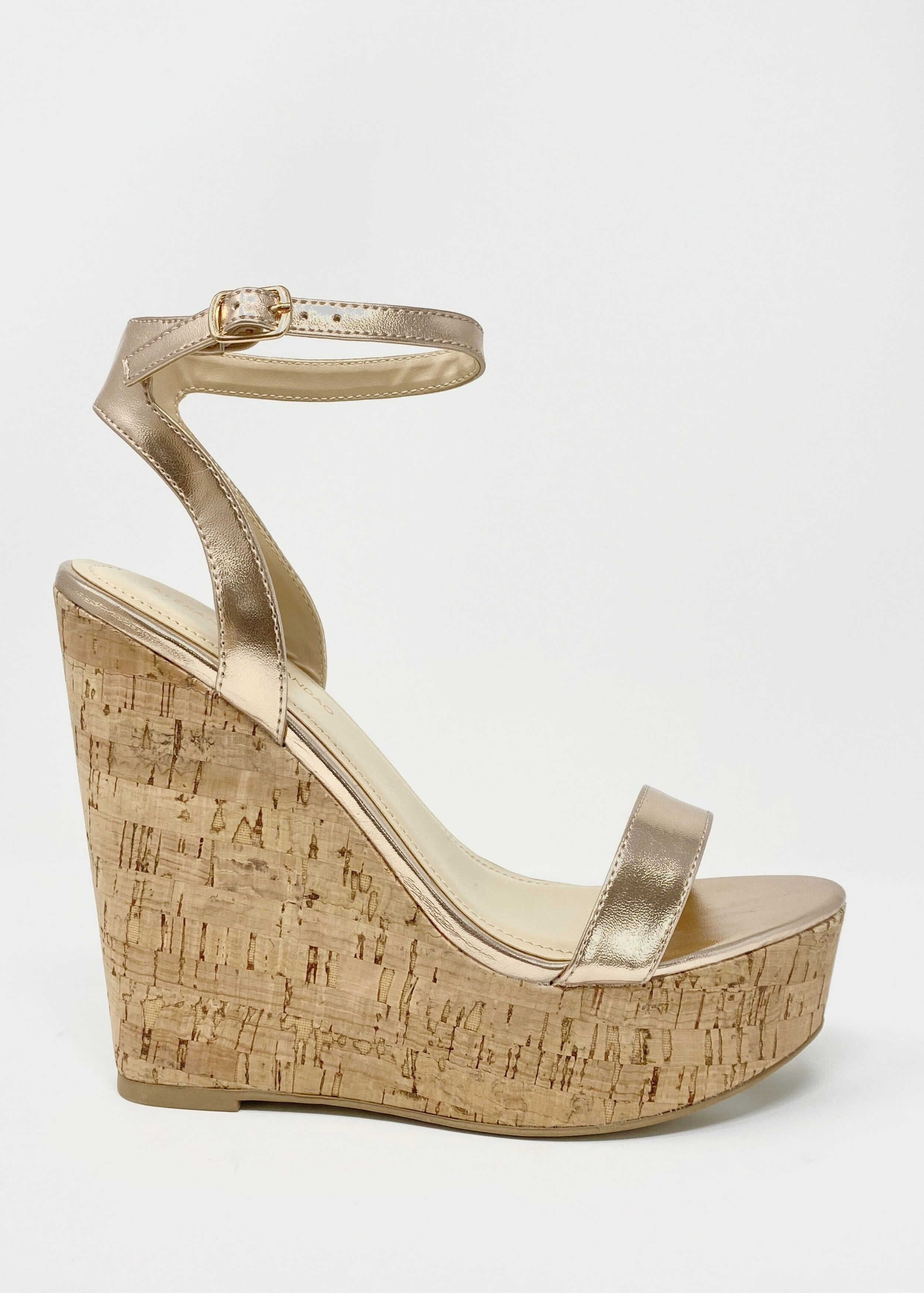 Women's rose gold cork wedge heel. Women's rose gold wedge AMORA by Alexandria Brandao.
