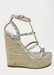Astrid Espadrille Wedges in Silver that has a espadrille wedge and multi strap gold studded wedge. 