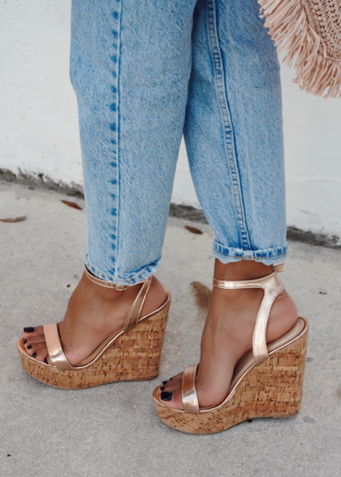 rose gold women's cork wedge. 