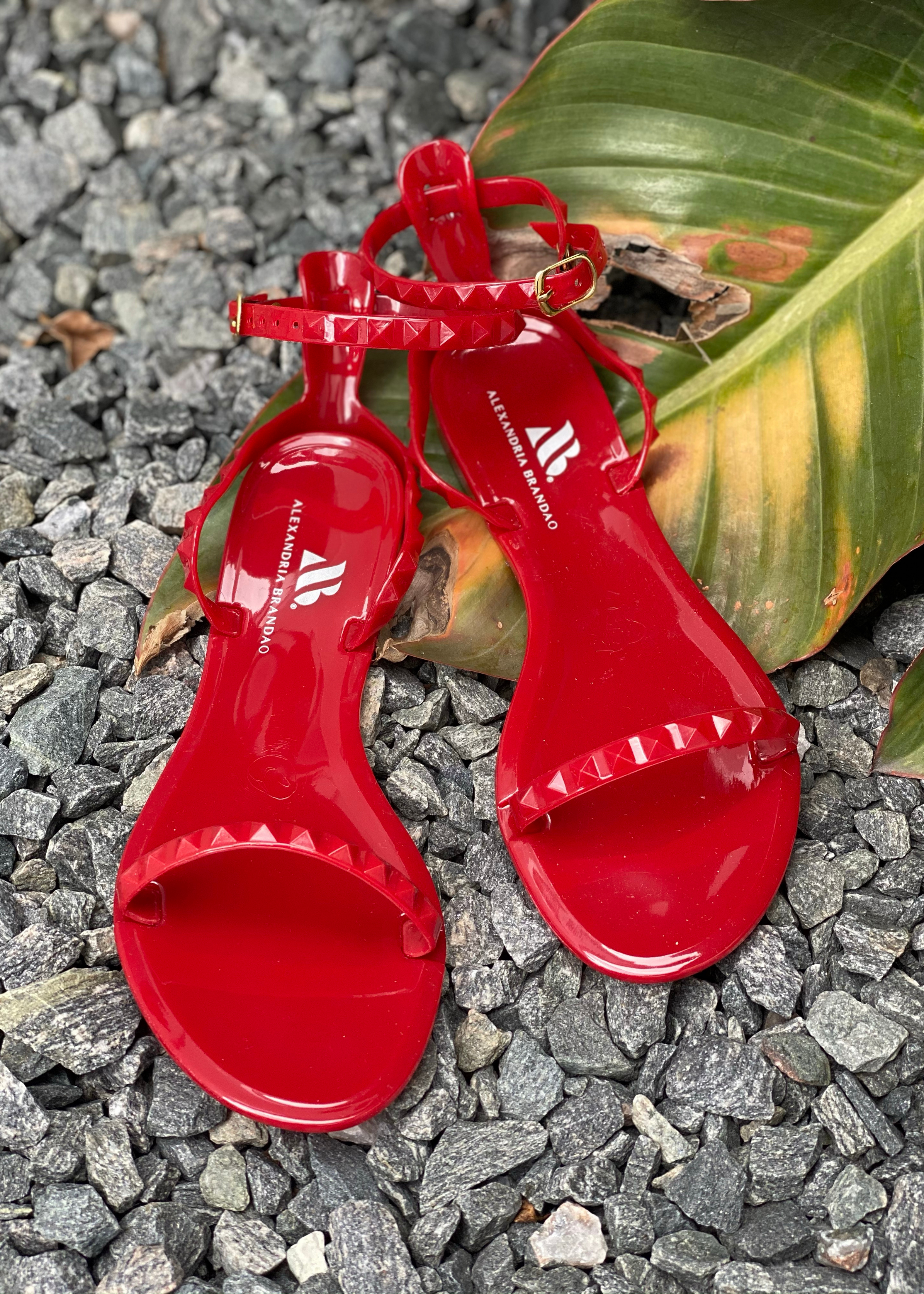 Aria Scarlet jelly sandals. Front view