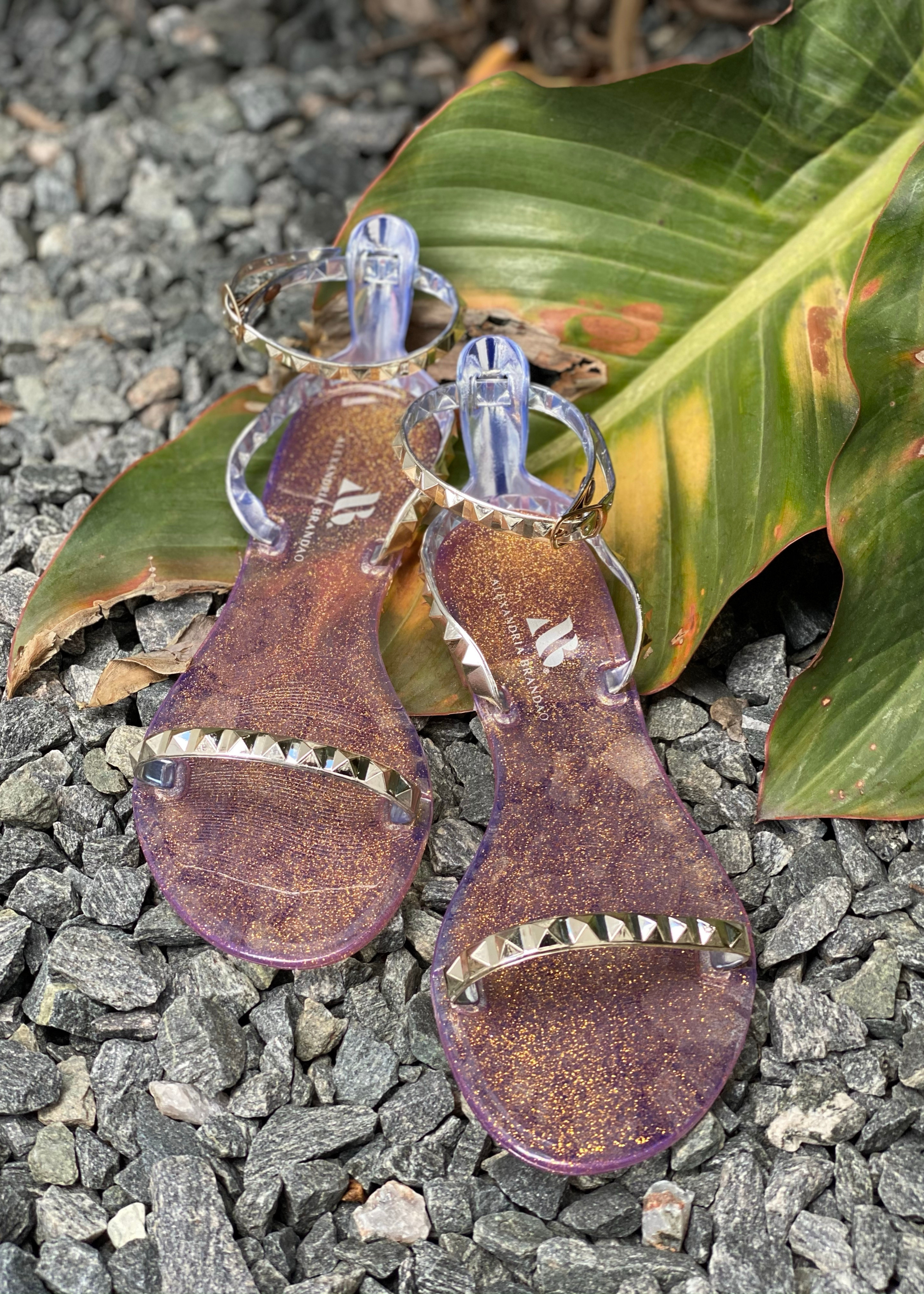 Aria Gold women's jelly sandal. Front view