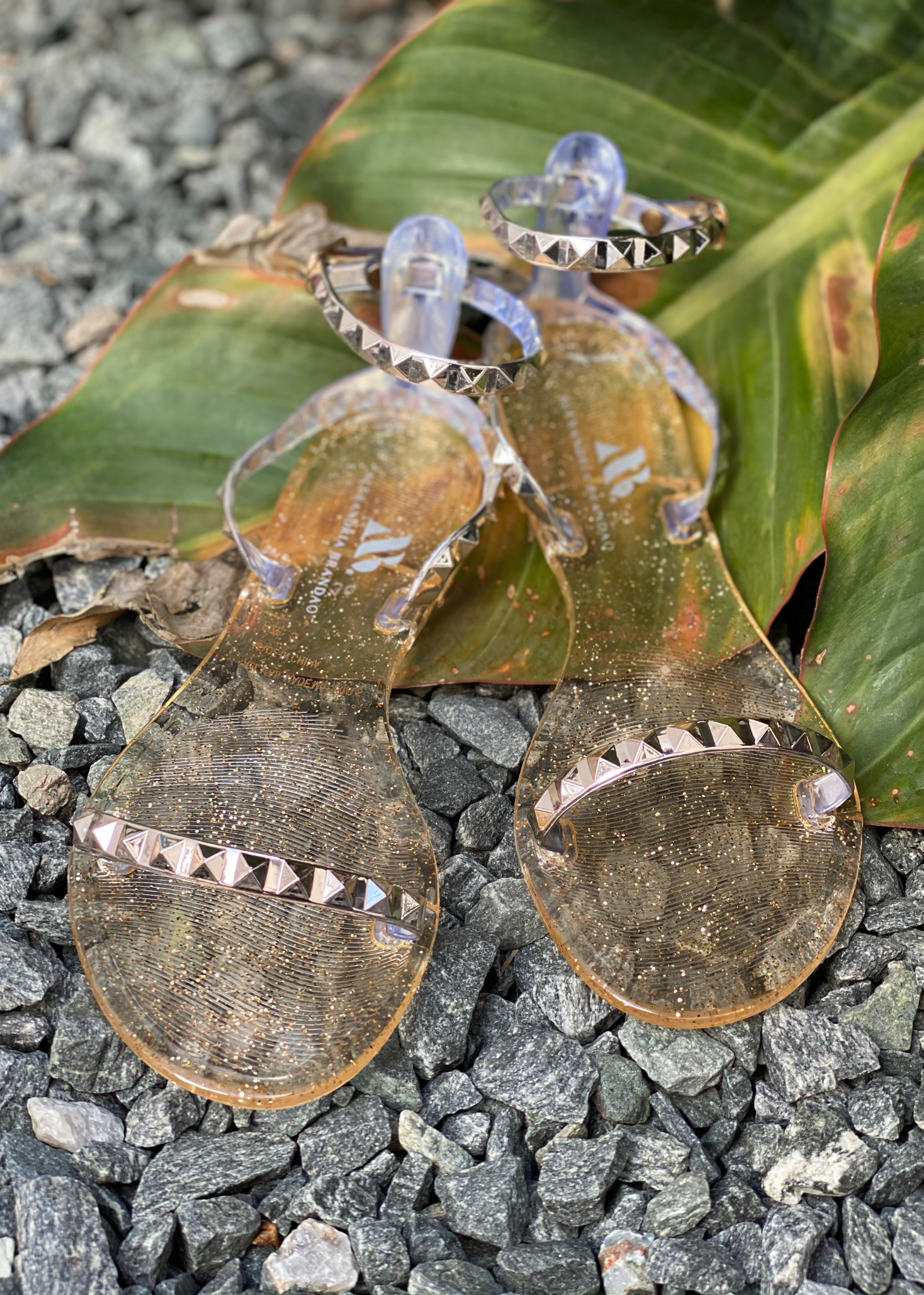 Rose gold top studded sandals