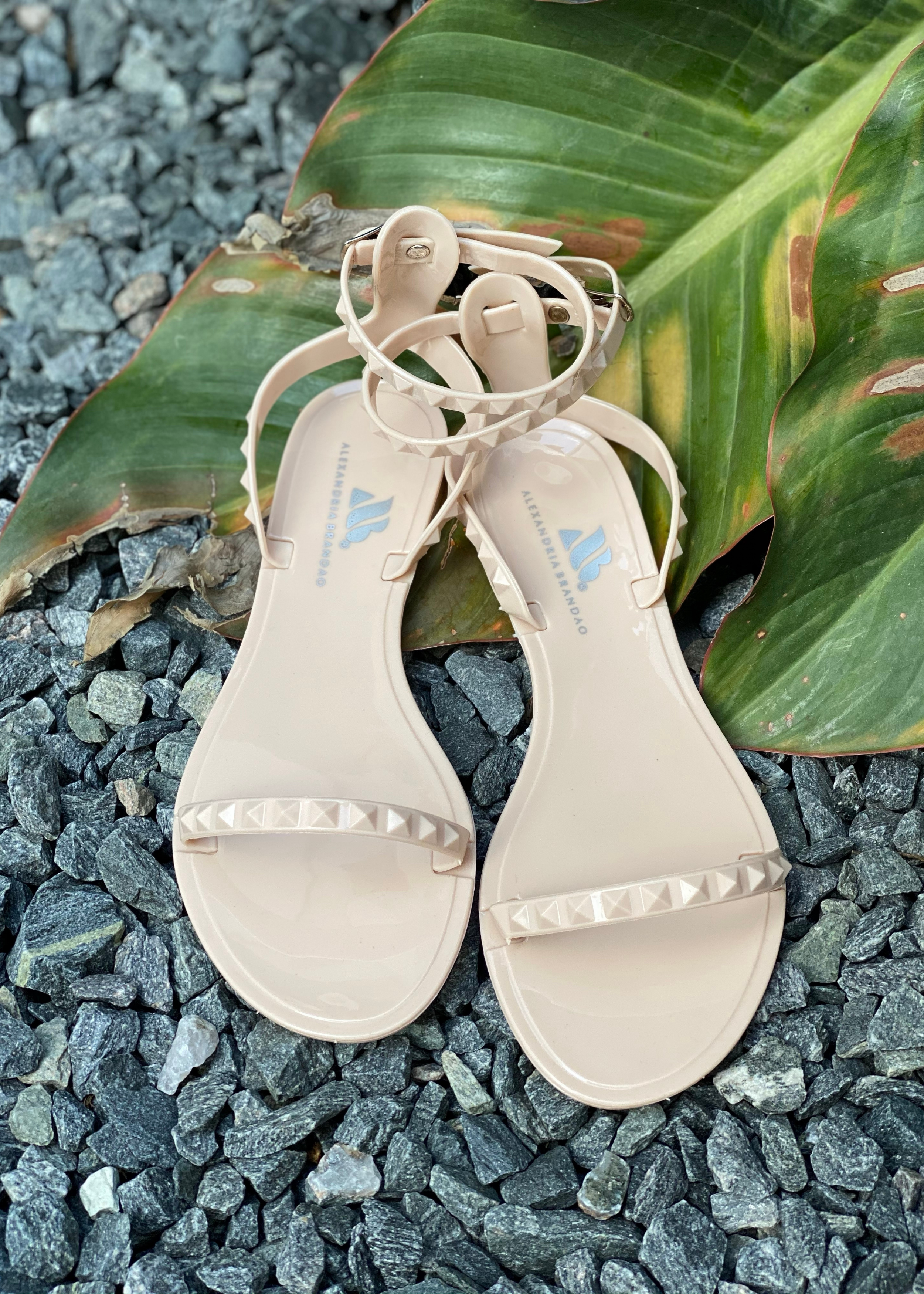 Aria in Nude women's waterproof jelly sandal. front view.