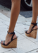 AMORA, women's black cork wedge for everyday wedges.