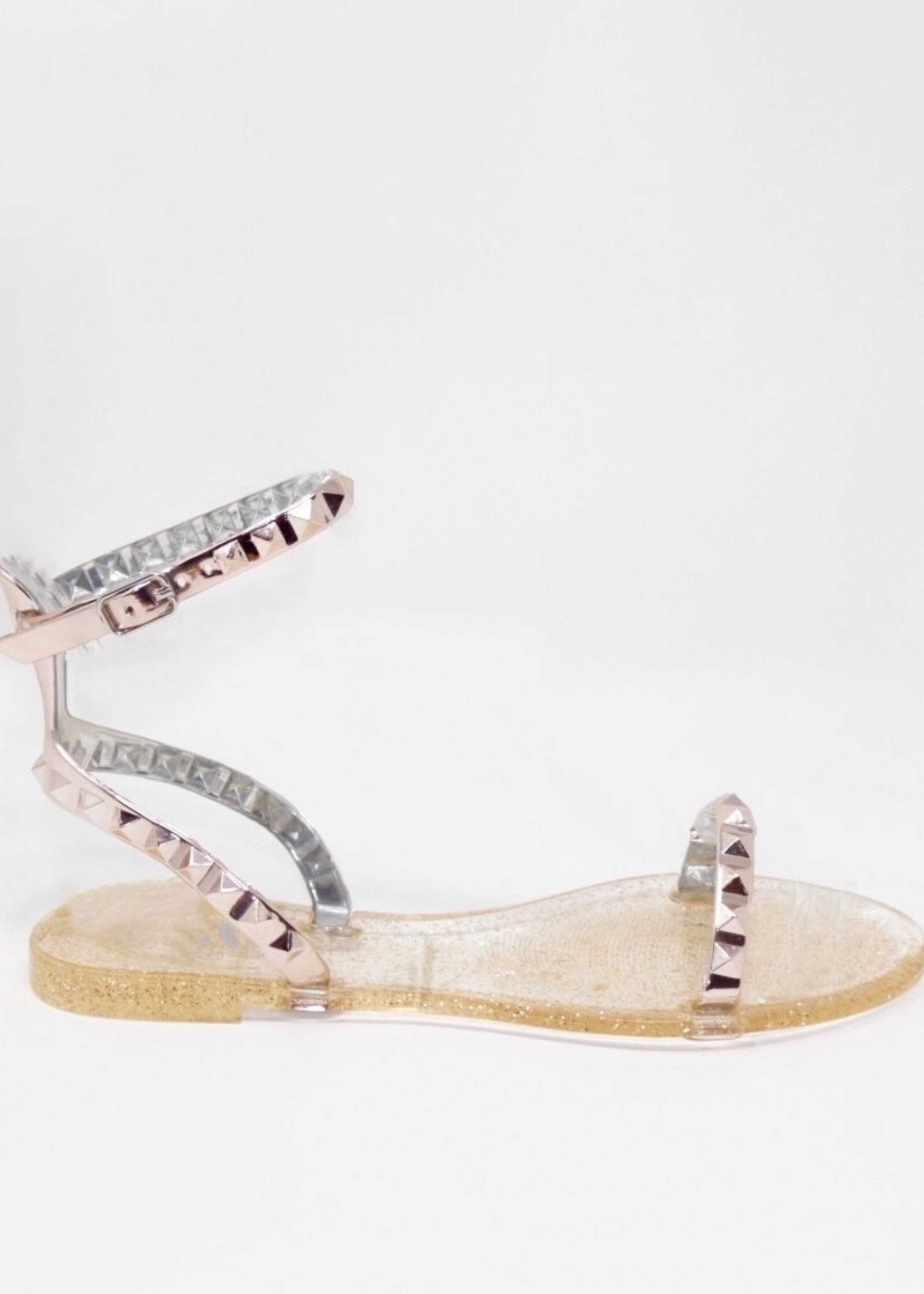 Aria Rose Gold jelly sandal. Side View