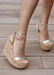 Amora Women's gold cork wedge heel. Women's gold summer wedge. women's cork wedge.