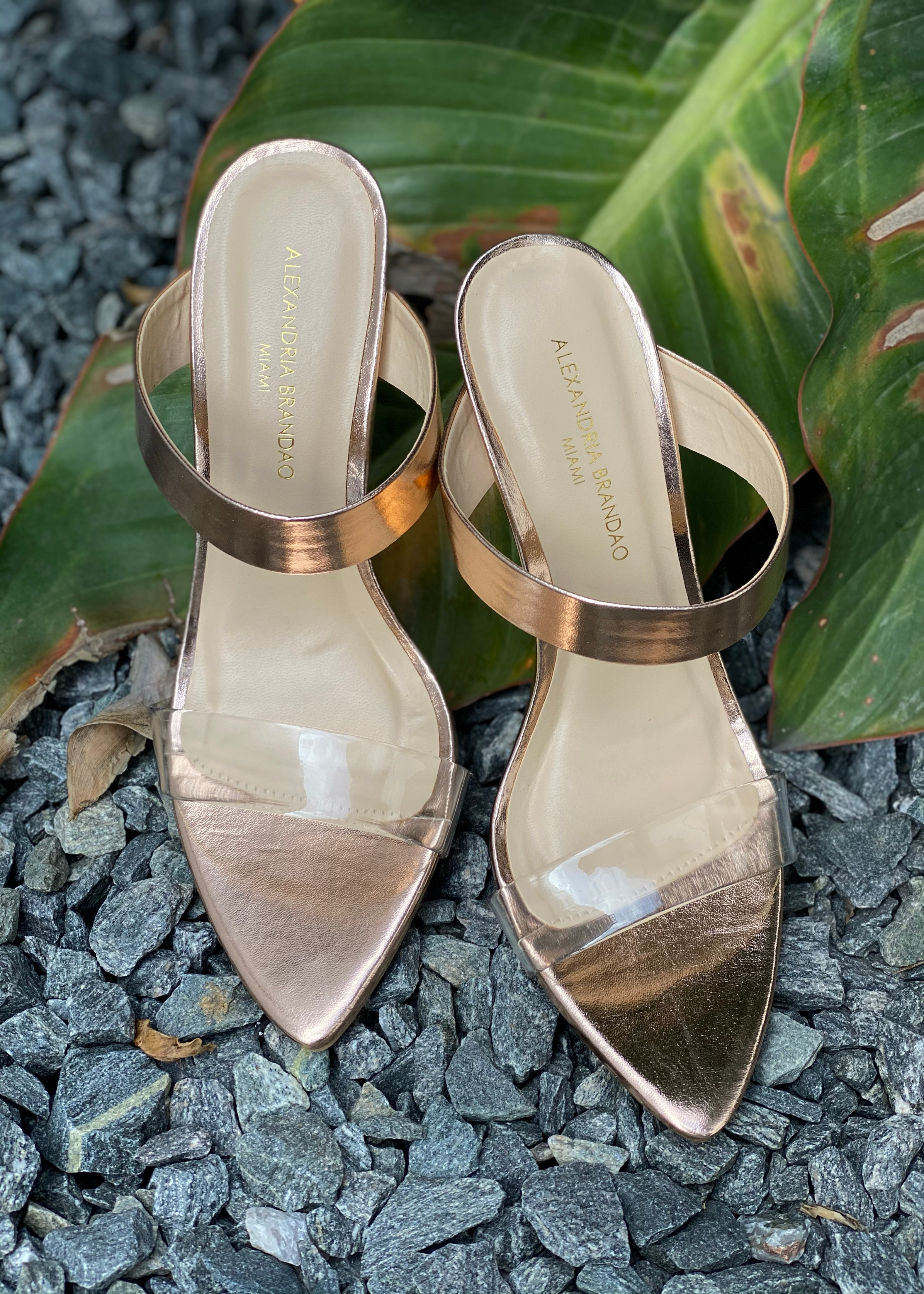 Women's rose gold slip-on heel Audrey, front view.
