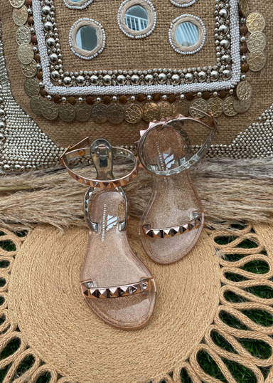 Aria Jelly Studded Sandals in Rose Gold for kids!