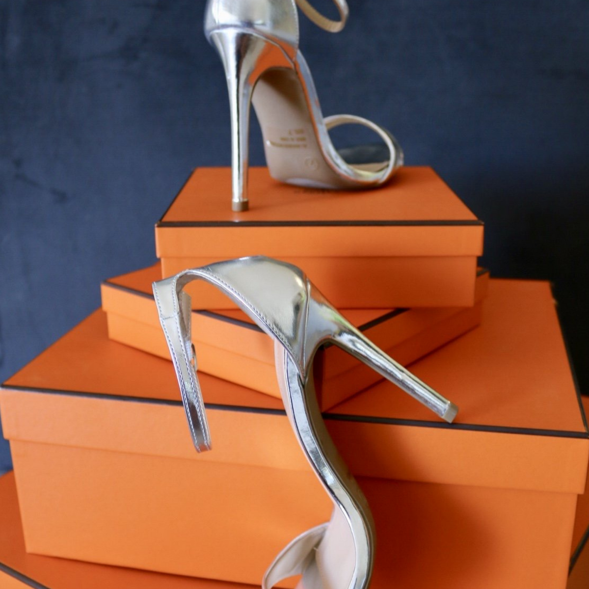 Silver box heel shoes shop