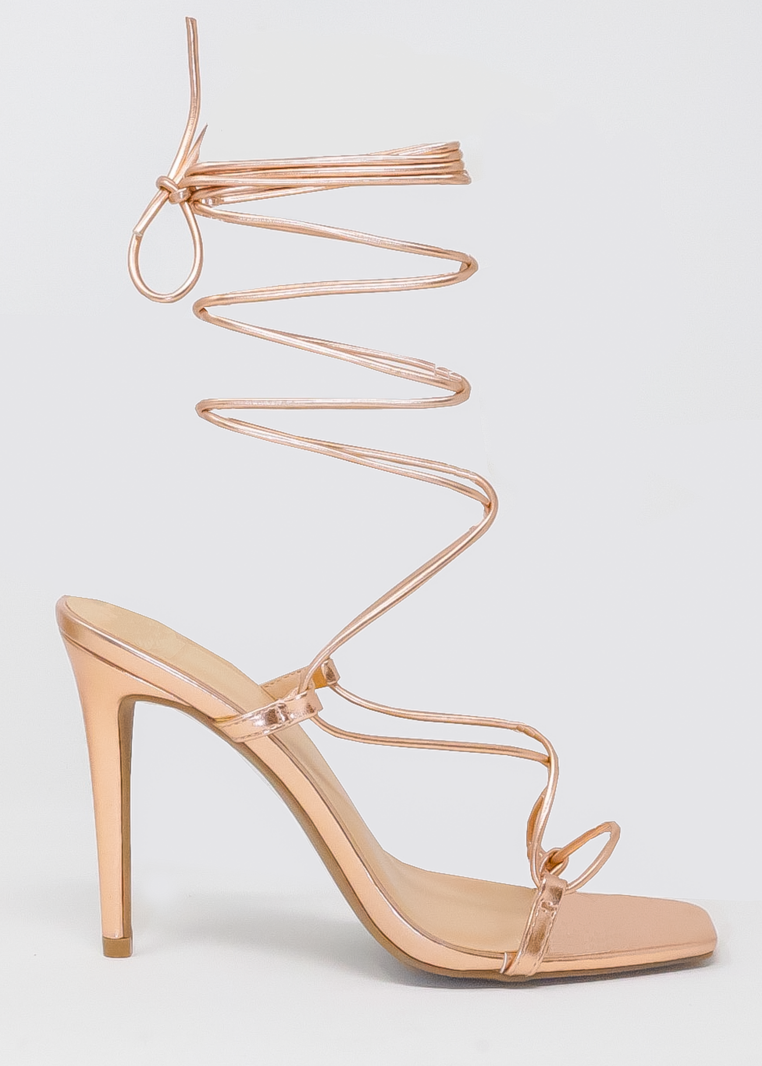 Vaneno - Nude And Gold Open Toe Lace Up Stiletto Sandal - 3 inch Heels -  Burju Shoes