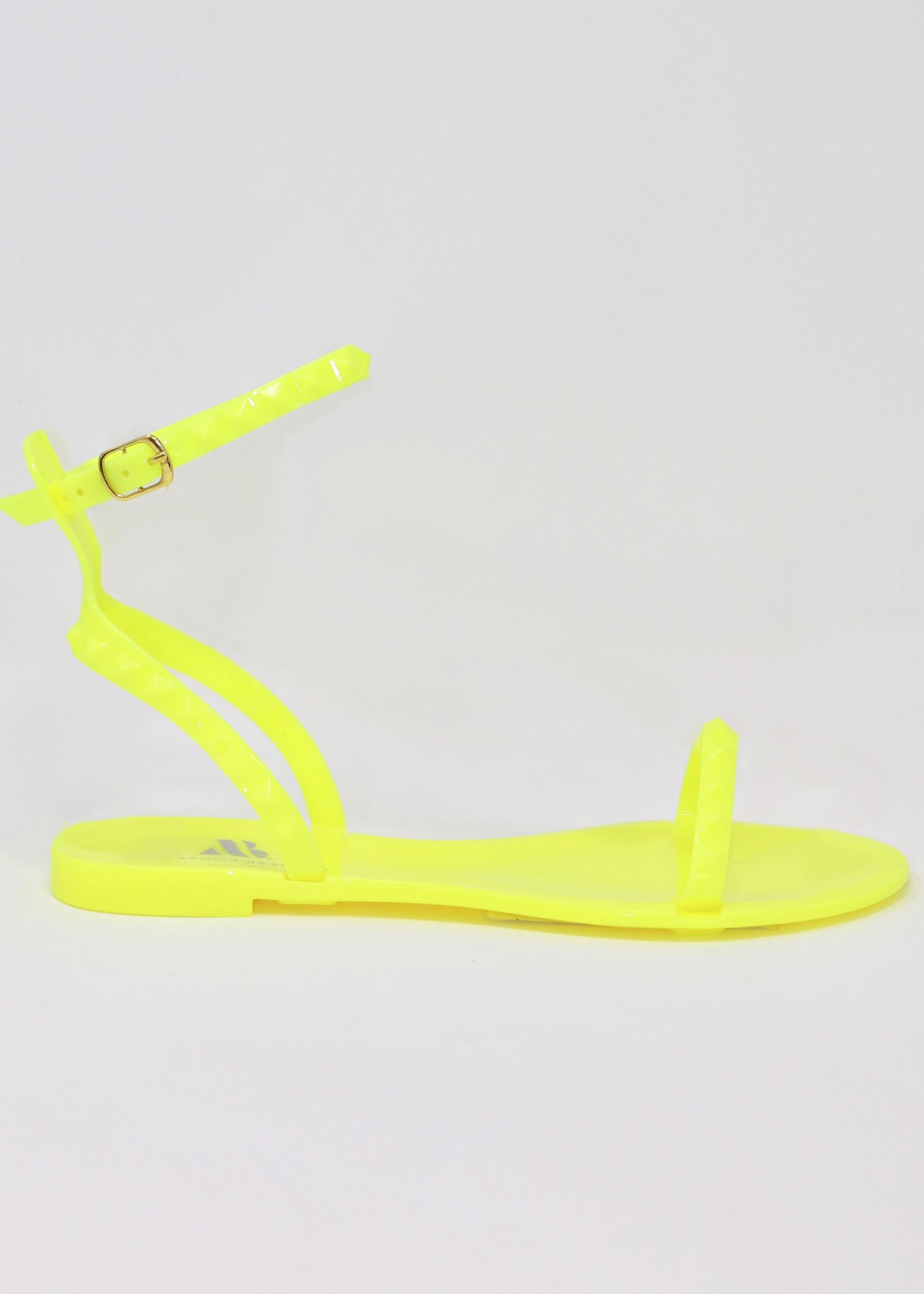 Women's Aria Neon yellow waterproof jelly sandals by Alexandria Brandao shoes. Side View